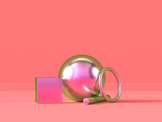 pink scene metallic geometric shape abstract 3d rendering background