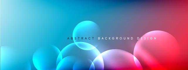Vector abstract background liquid bubble circles on fluid gradient with shadows and light effects. Shiny design templates for text