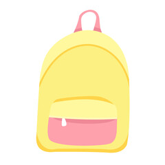vector illustration of yellow sports backpack.for design, graphics,web.isolated on white background.woman rucksack with pink pocket.back to school.flat,cartoon style.female accessory.Casual haversack.