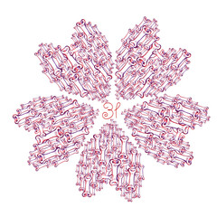 Vector print flower from a heart of bones for Halloween, isolated vector illustration on a white background, poster for printing on t-shirts, textiles, invitations, advertising . Doodling, sketch