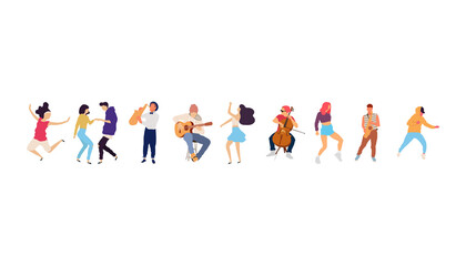Dancing people vector isolated illustration. Musicians flat illustration