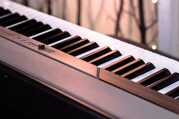 Piano keys on a beautiful colored background.