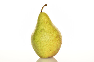 Ripe sweet green pears, close-up, isolated on white.