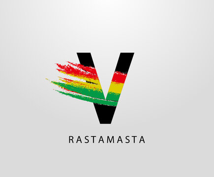 V Letter Logo With Splatter and Rasta Color. Letter V Reggae