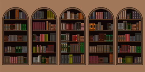 background in the form of shelves with books. Library interior