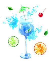 Hand drawn watercolor food and drink illustration