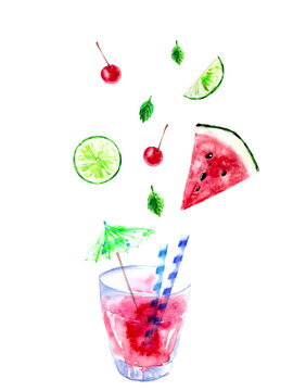Watermelon mojito recipe and fruit ingredients