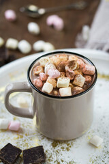 Hot chocolate with marshmallows. Christmas drink.