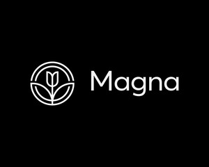 Abstract flower in a circle on a black background logo icon vector design. Eco growing green energy symbol vector logotype in minimal style illustration.