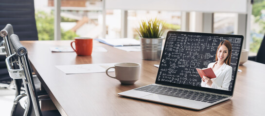 E-learning and Online Education for Student and University Concept. Video conference call...