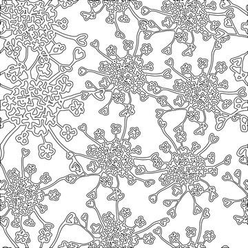 Seamless pattern of wild flowers. Dense Ray composition on a white background. To decorate your packaging, Wallpaper, banner backgrounds, and textiles.