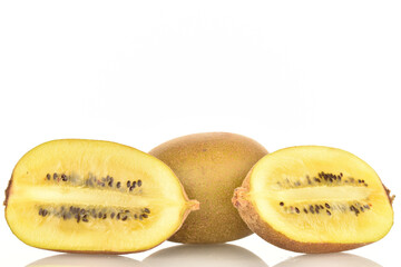 Ripe sweet organic kiwi, close-up, isolated on white.