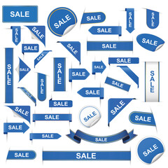 SALE - set of different blue banners, ribbons, stickers and other vector design elements	

