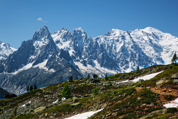 Fototapeta premium Massif du Mont-Blanc (sur les chemins du menant au lac blanc=)