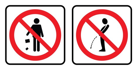 Don`t throw garbage icon and No pee outside Icon. No garbage sign and No pee outside Icon drawing by illustration