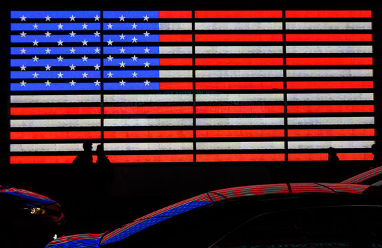 American Illuminated Flag In Times Square New York City