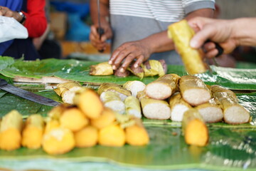Vendor sale Sticky rice Indonesian Traditional Cuisine at  Street food market