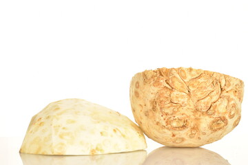 Celery root, close-up, isolated on white