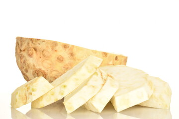 Celery root, close-up, isolated on white