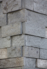 Vertical wall of bricks in cold tones