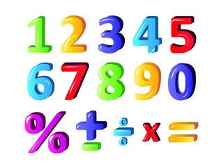 Kids math Cartoon Number Set. Vector set of 1-9 digit baby icons. school Mathematical Symbols.
