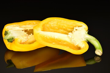 Sweet bell pepper, close-up, isolated on black.