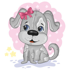 Cute Cartoon dog. vector print. Good for greeting cards, invitations, decoration, Print for Baby Shower, etc