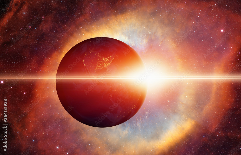 Poster Planet earth with supernova explosion - Deep space abstract sci-fi backgrounds 