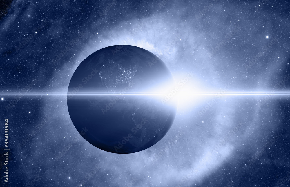 Poster Planet earth with supernova explosion - Deep space abstract sci-fi backgrounds 