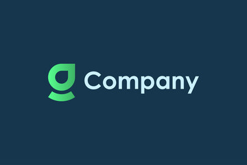 Abstract Initial Letter G Logo. Green Linear Leaf Symbol isolated on Blue Background. Usable for Branding and Nature Logos. Flat Vector Logo Design Template Element