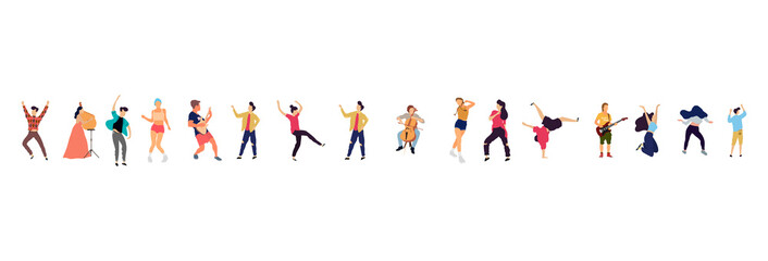 Dancing people vector isolated illustration. Musicians flat illustration