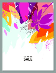 Tropical background. Summer sale banner template. Colorful banners with tropical pattern of palm leaves. Summer promotion vertical coupon. Applicable for discount flyer, roll up, poster. 