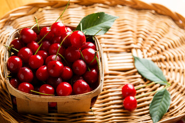 cherries, berries of ripe sweet cherries in a basket