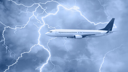 Airplane in the sky with thunder and lightning © muratart