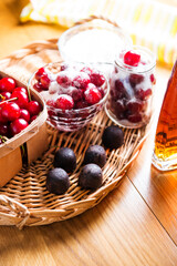 preparation of dessert, cherries in cognac