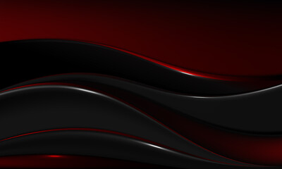 Abstract red and black wavy vector background .Red vector background curve line on black dark space shadow overlap layer modern texture pattern for text and message website design.