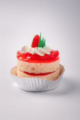 Strawberry cake on white background