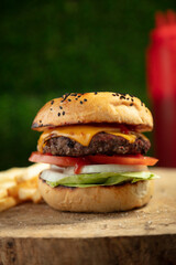 classic double cheese burger with french fries