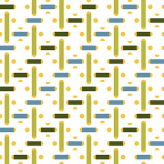 Super modern and playful geometric seamless pattern with tiled circular, semi-circular and rectangular shapes. Truchet creative repeat background for interiors, fashion and giftware.