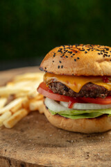 classic double cheese burger with french fries