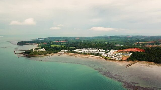 Aerial shot of beach resort with seabed Nongsa Batam Indonesia