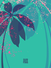 Tropical background. Summer time. Sale banner template. Colorful banners with tropical pattern of palm leaves. Summer promotion vertical coupon. Applicable for discount flyers, roll up, poster.