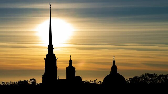 Saint Petersburg Skyline: formerly known as Petrograd, then Leningrad, Time Lapse at Sunset