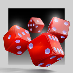 Casino gambling template concept. Dice vector design isolated background.Red playing dices.Rolling the dice concept for business risk, chance, good luck or gambling.  3d object, red, with shadow.