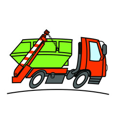 Construction waste removal. Rent and sale of trash containers. Rent and sale of garbage bins. Vector scalable color drawing.