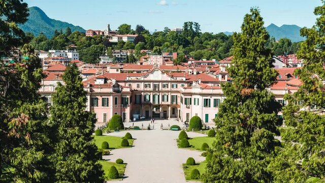 View of Estense palace, ancient noble residence in Varese. Timelapse 4K