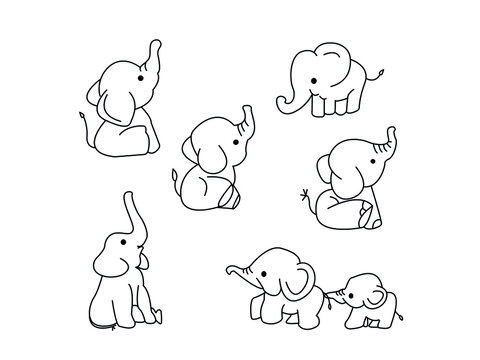 elephant Line drawing icon illustration isolated vector sign symbol. logo kids elephant set