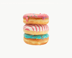 Three colored iced donuts on a white background, isolate