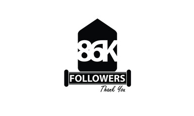 86K, 86.000 Follower Thank you. Sign Ribbon All Black space vector illustration on White background - Vector