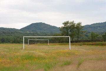 An abandoned soccer field after the covid-19 coronavirus pandemic